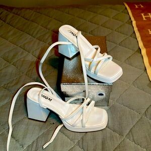 White platform heels